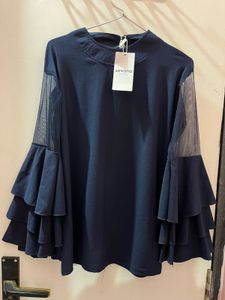 Chic Navy Blue Layered Sleeve Top