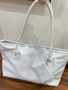 White Faux Leather Tote Bag