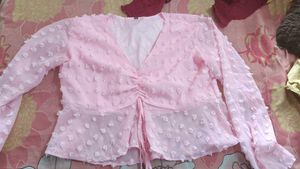 Pink Swiss Dot Long Sleeve Blouse