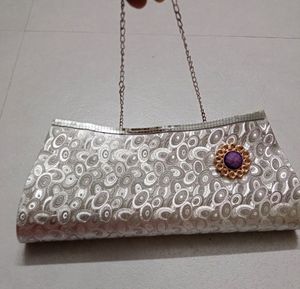 Silver Shine Clutch For Party