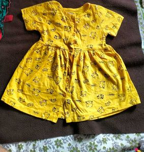 Cute Yellow Cat Print Dress