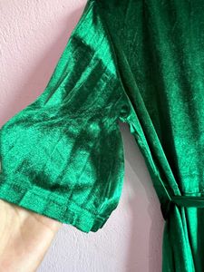 Emerald Green Velvet Wrap Dress