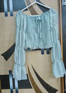 Off-the-shoulder Mint Top, Ruffle Sleevee