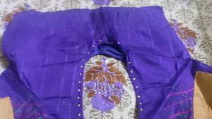 Violet Cotton Saree With Golden Border