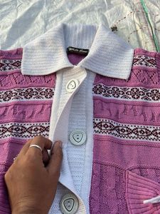 Pink Knit Cardigan Sweater