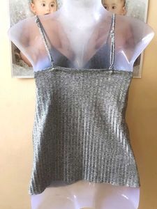 Gray Ribbed Knit Cami Top