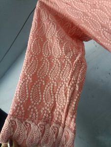 Peach Chikankari Kurti Legging And Dupatta Set
