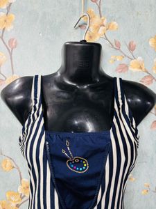 Blue Striped Swimsuit With Zipper