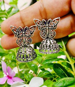 Combo of 4 Oxidised Silver Jhumka Earrings Women.