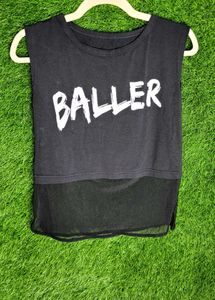 Trendy Black Graphic Crop Top