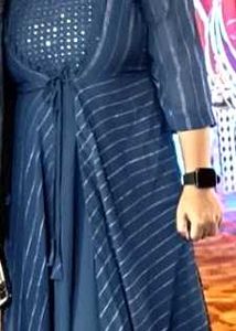 Teal Striped Dress with Embellishments