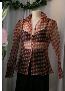 Zara Sheer Plaid Blouse