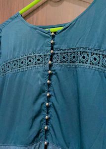 Teal Embroidered dress front cut