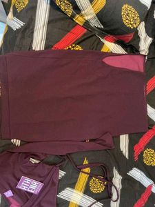 Athena Women Deep Burgundy Solid Co-ord Set