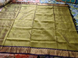 Olive Green And coffee brown korvai silk Saree