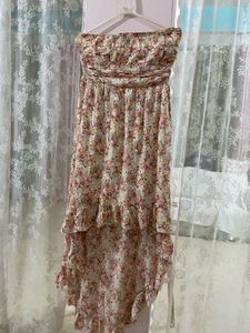 Floral Strapless Hi-Lo Dress