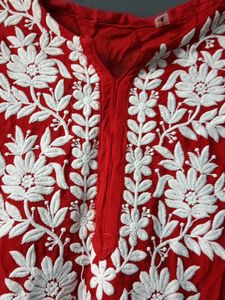 Red Embroidered Kurti Top