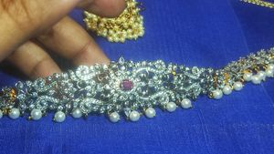 Cz Stone Hip Belt And Guttapusla Peacock Earrings