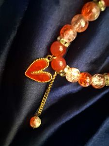 Red Beaded Heart Charm Bracelet