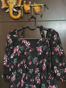 Black Floral Print Midi Dress