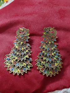 Peacock Feather Dangle Earrings