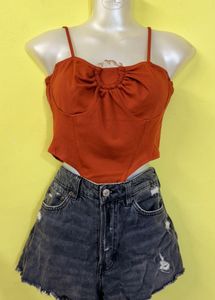 Orange Corset Top & grey short jeans 💗
