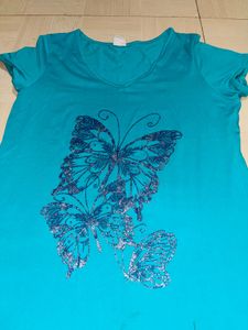 Teal Butterfly T-Shirt Dress