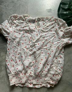 Heart Print Smocked Crop Top