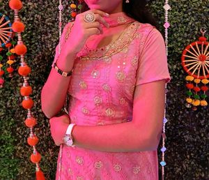 Pink Embroidered Kurta Sharara Set