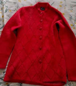 Red Fuzzy Button Cardigan