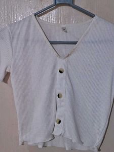 Cute White Button-Up Crop Top