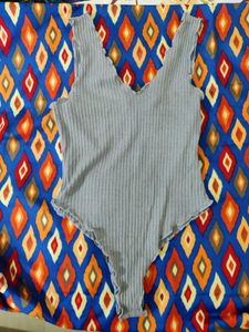 Gray Ribbed Bodysuit