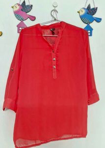 Coral Blouse with Button Details