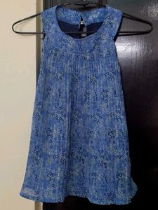 New-Blue Floral Halter Neck Top