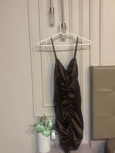 Brown Satin Bodycon Dress