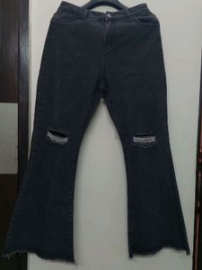 URBANIC HEAVY DISTRESSED BOOTCUT BLACK JEANS