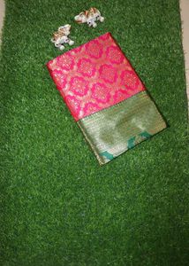Green &amp; Pink Silk Saree