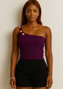 Tan One-Shoulder Knit Top