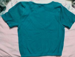 Teal Ribbed Crop Top