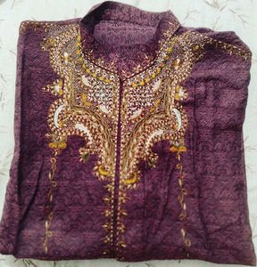 Gold Embroidered Purple Men's Kurta