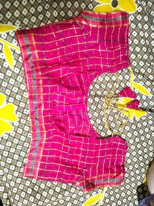 Magenta Checked Saree Blouse