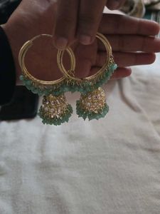 Teal Beaded Jhumka Earrings