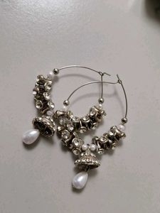 Silver Jhumka Earrings with Pearls