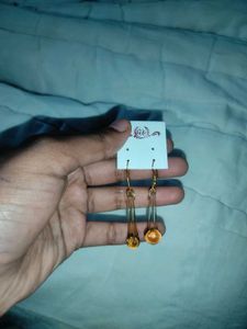Gold Tone Dongle Drop Glass Earrings