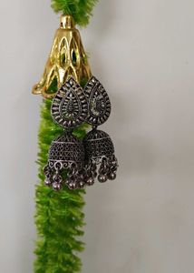 Oxidized Silver Jhumka Earrings
