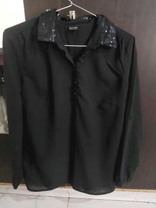 Black Sequin Collar  Top