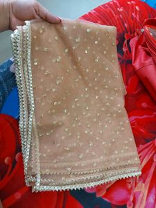 Pastel Peach Sequinn Embroidery Evening Gown