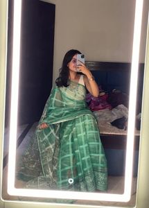 Mint Green Checkered Saree