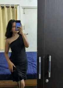 Asymmetrical Shoulder Black Dress