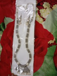 Long Oxidized Silver Necklace & earings